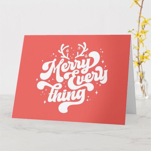 Retro Rood Wit vrolijk alles vrolijk Kerstmis  Kaart (Gele Bloem)