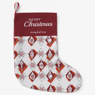 Retro Rood Wit Vrolijk Kerstfeest Botanisch Kleine Kerstsok