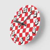 Retro rood wit Wavy Checkerboard patroon Ronde Klok (Hoek)