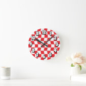 Retro rood wit Wavy Checkerboard patroon Ronde Klok (Huis)
