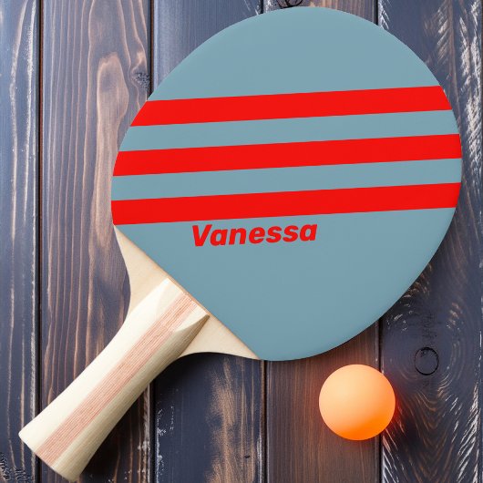 Retro rood Zee drie strepen met naam Tafeltennisbatje