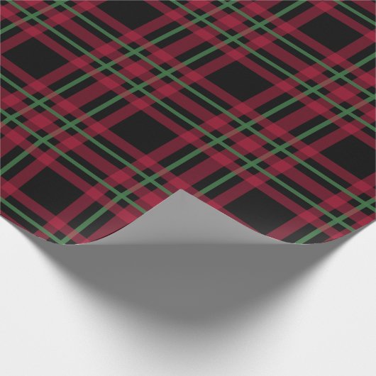 Retro Rood Zwart Plaid Kerst Wrapping Papier (Hoek)