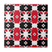 Retro Rood Zwart Wit Geometrisch Bloemmotief Tegeltje (Voorkant)