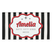 Retro Rood Zwart Wit Gestreepte Diner Naambadge (Voorkant)