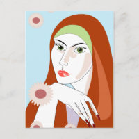 Retro Roodharig Bloem Motief Mode Portret Kunst