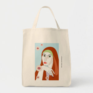Retro Roodharige Bloemige Mode Portret Kunst Tote Bag
