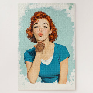 Retro Roodharige Stuurt Zoete Kus Legpuzzel