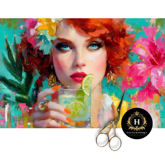 Retro Roodharige Tropische Lime Cocktail Decoupage Tissuepapier
