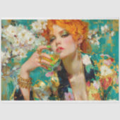 Retro roodharige Tropische Limoen Cocktail Decoupa Tissuepapier (Voorkant)