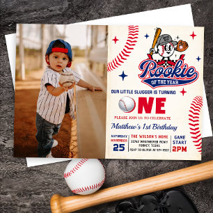 Retro Rookie van het Jaar Baseball 1e verjaardag Kaart