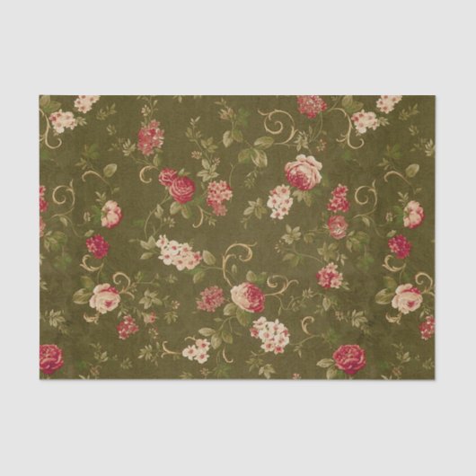 Retro-roos en olijfpatroon tissuepapier (Voorkant)