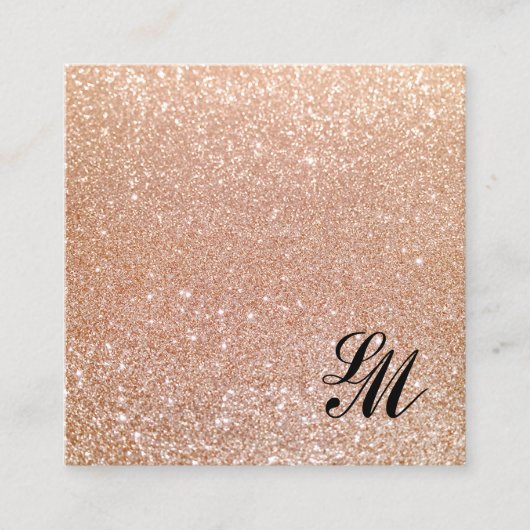 Retro Roos Gold Glitter Monogram Beauty Vierkante Visitekaartje (Voorkant)