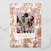 Retro Roos Gouden Folie Kerst Kaart Roze Textuur (Voorkant)