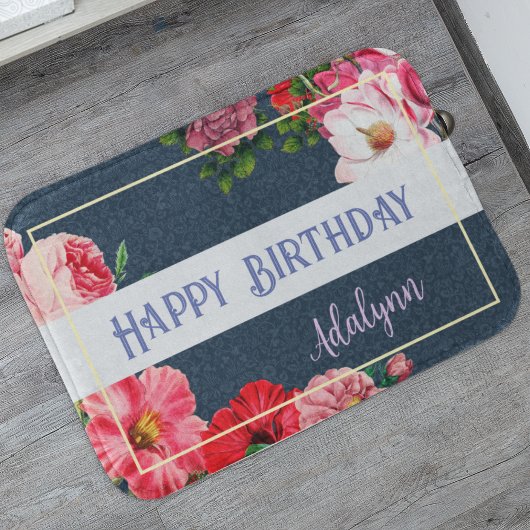 Retro Roos Hibiscus Custom Greeting Name Navy Blue Badmat