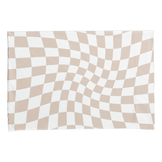 Retro Roos Zand Roze Stempel Afgevuurd Checkerboar Kussensloop (Voorkant-Rechts)