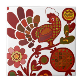 Retro Rooster 60s Mod Style Sinaasappel en rode pr Tegeltje