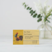 Retro Rooster Faux Wood Aangepaste Visitekaartjes (Staand voorkant)