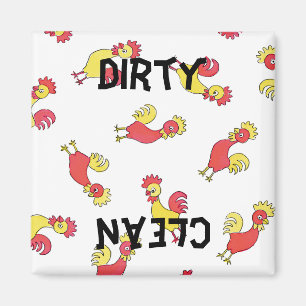 Retro Roosters Pattern Dishwaser Magnet