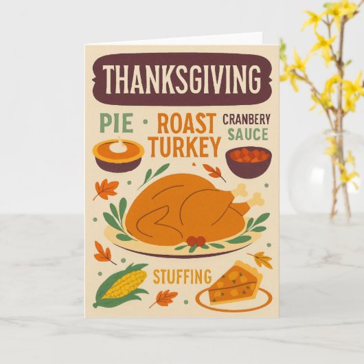 Retro Roots: een  Thanksgiving tafel Kaart (Gele Bloem)