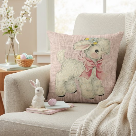 Retro roroze linnen met Cute Baby Lamb Kussen