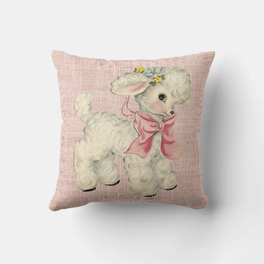 Retro roroze linnen met Cute Baby Lamb Kussen (Achterkant)
