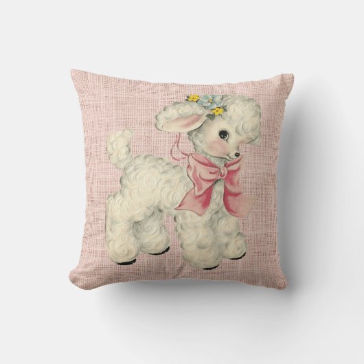  Retro roroze linnen met Cute Baby Lamb Kussen (Voorkant)