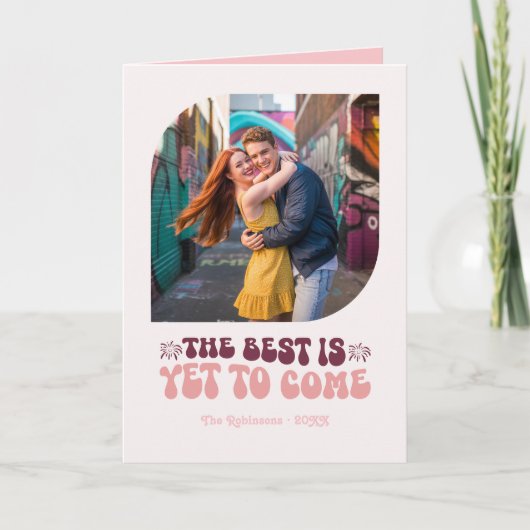 Retro Rosé Glow Champagne Retro New Year Photo Feestdagen Kaart (Voorkant)