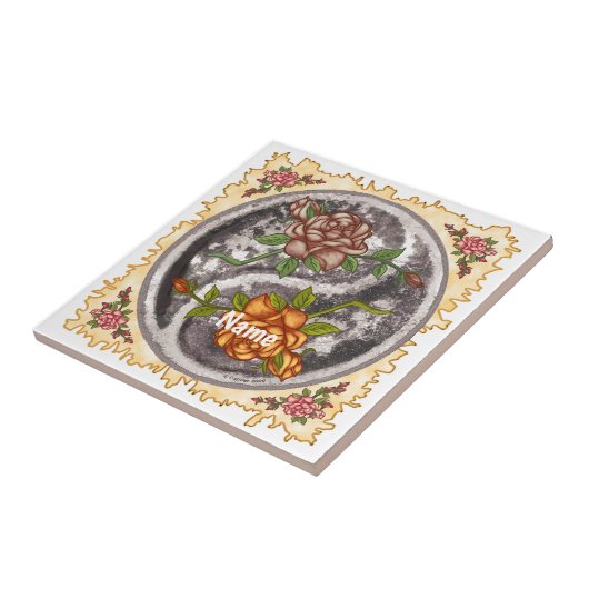 Retro Roses Yin Yang Tegeltje (Zijkant)