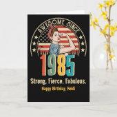 Retro Rosie Riveter Custom Verjaardag Kaart voor V (Gele Bloem)