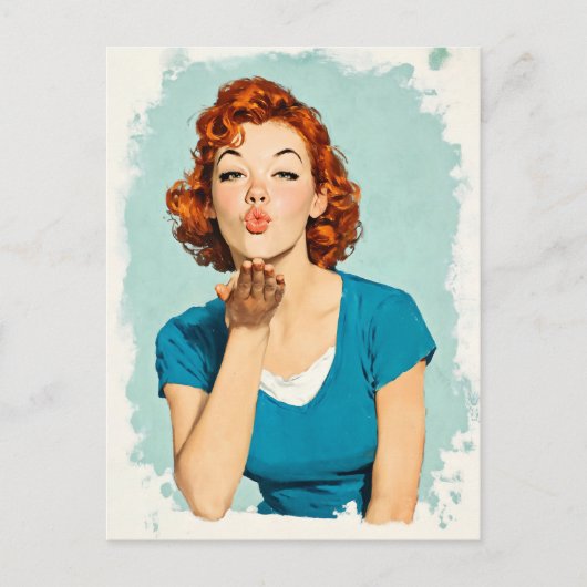 Retro Rosshaar Stuurt Zoete Kus Briefkaart (Voorkant)