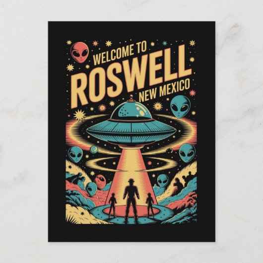 Retro Roswell New Mexico Alien UFO Briefkaart (Voorkant)