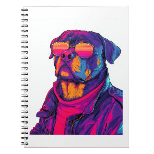 Retro Rottweiler � 80er Neon Vibe Hond Notitieboek
