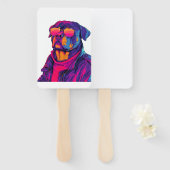 Retro Rottweiler � 80s Neon Vibe Hond Handwaaier (Voorkant en achterkant)