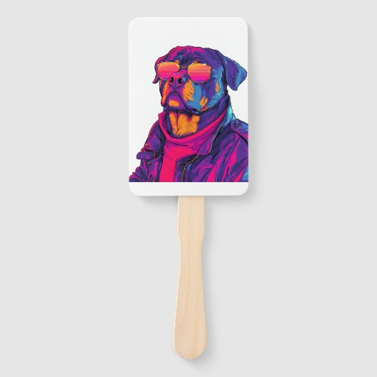 Retro Rottweiler � 80s Neon Vibe Hond Handwaaier (Voorkant)