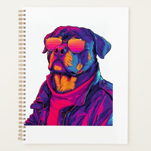 Retro Rottweiler � 80s Neon Vibe Hond Planner (Voorkant)