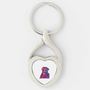 Retro Rottweiler � 80s Neon Vibe Hond Sleutelhanger