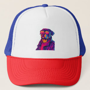 Retro Rottweiler � 80s Neon Vibe Hond Trucker Pet