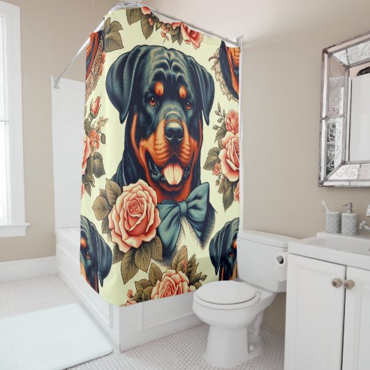Retro Rottweiler Illustratie Douchegordijn (In situ)