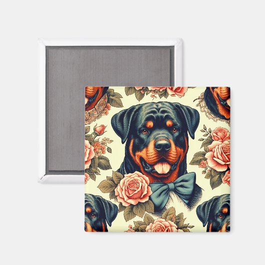 Retro Rottweiler Illustratie Magneet (Voorkant / Achterkant)