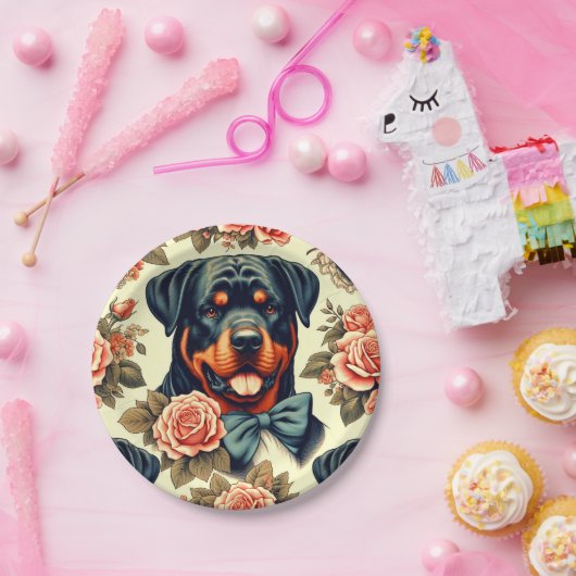 Retro Rottweiler Illustratie Papieren Bordje (Feest)