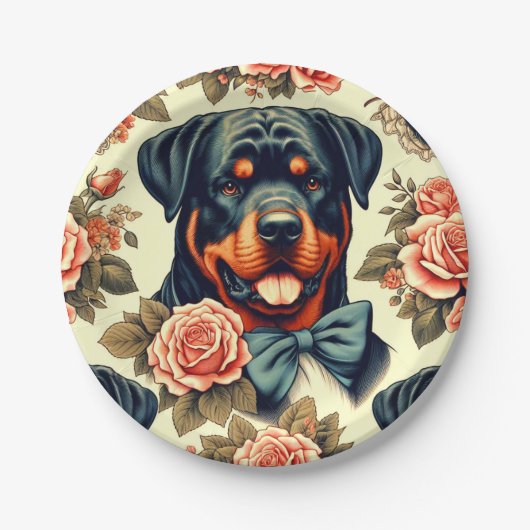 Retro Rottweiler Illustratie Papieren Bordje (Voorkant)