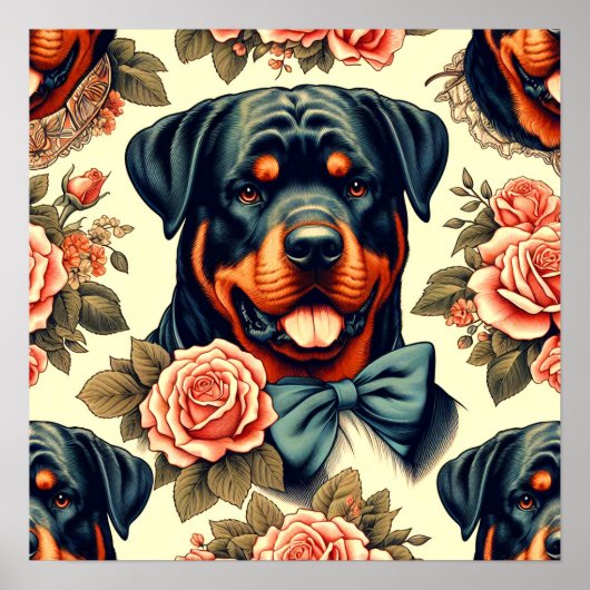 Retro Rottweiler Illustratie Poster (Voorkant)