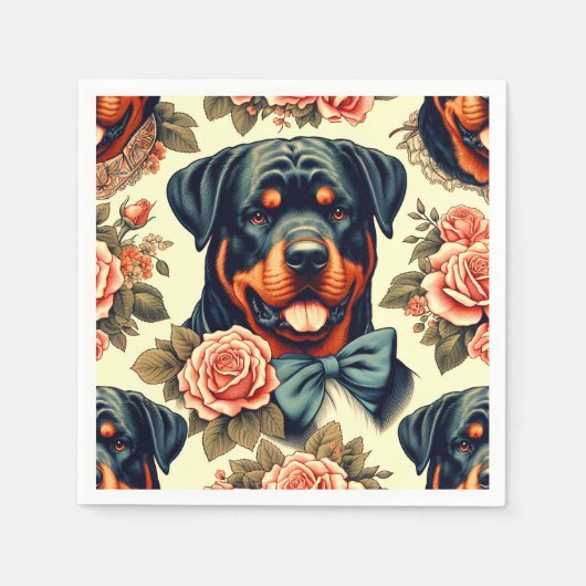 Retro Rottweiler Illustratie Servet (Voorkant)