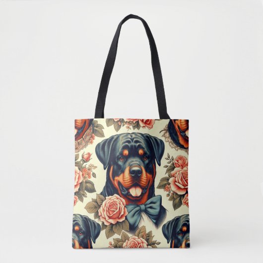 Retro Rottweiler Illustratie Tote Bag (Voorkant)