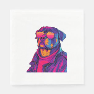 Retro Rottweiler – Neon Vibe Dog uit de jaren 80 Servet