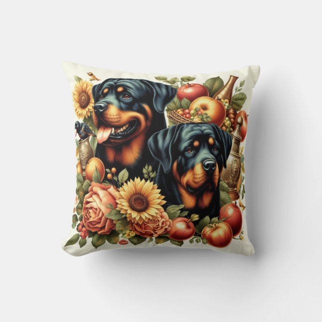 Retro Rottweiler Schilderen Kussen (Voorkant)