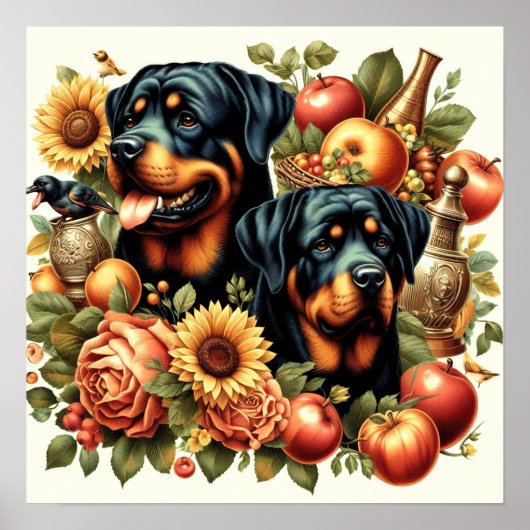 Retro Rottweiler Schilderen Poster (Voorkant)