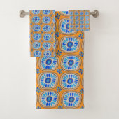 Retro Round Daisy Tegel Pattern Blue Oranje Bad Handdoek (Insitu)
