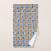 Retro Round Daisy Tegel Pattern Blue Oranje Bad Handdoek (Handdoek)