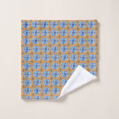 Retro Round Daisy Tegel Pattern Blue Oranje Bad Handdoek (Wasdoekje)